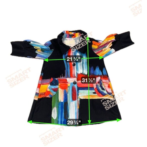 Damee Shirt Jacket Womens Medium Abstract Button Pockets Artsy Art To Wear Black - Picture 9 of 9